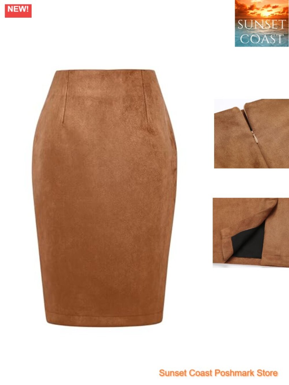 Women's Knee Length Plaid Pencil Skirt High Waist Back Slit Midi Office Wear